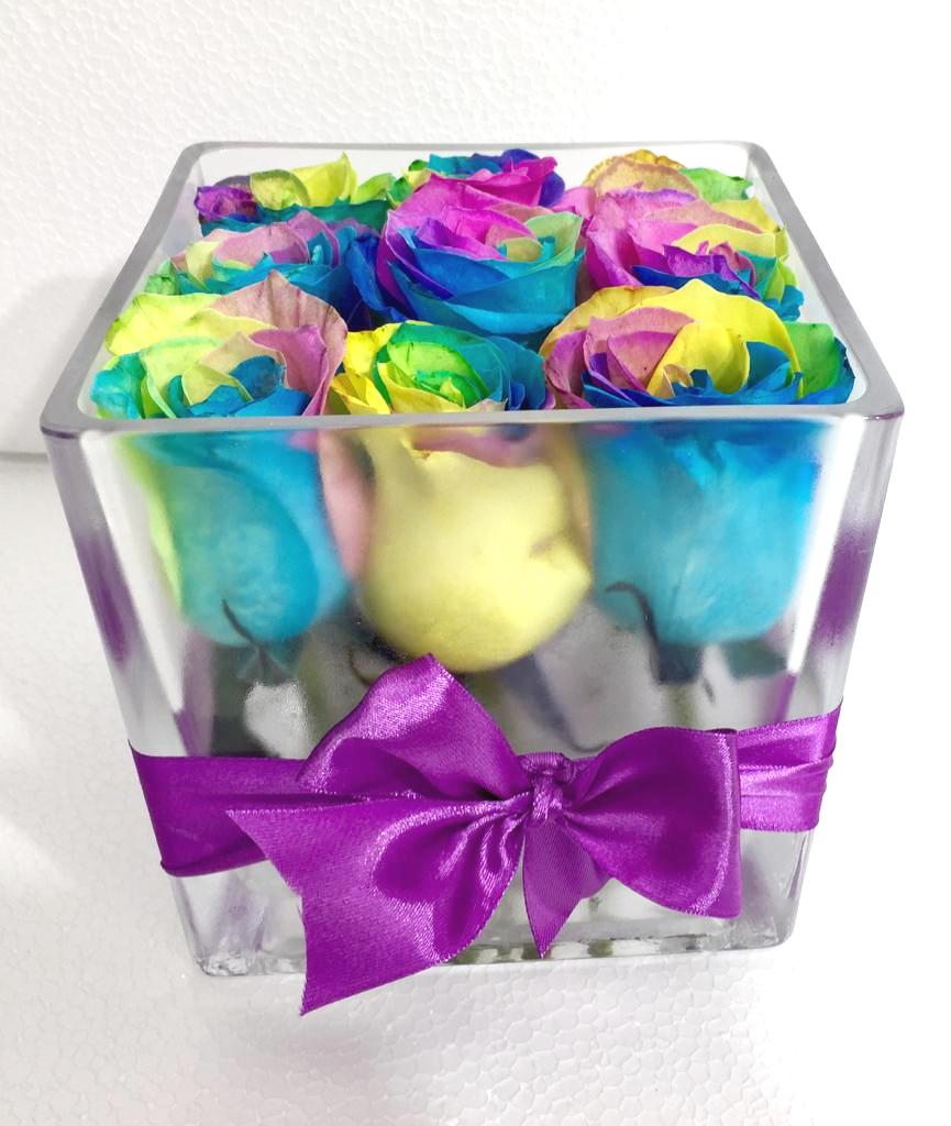 Cubo 9 Rosas Arcoiris